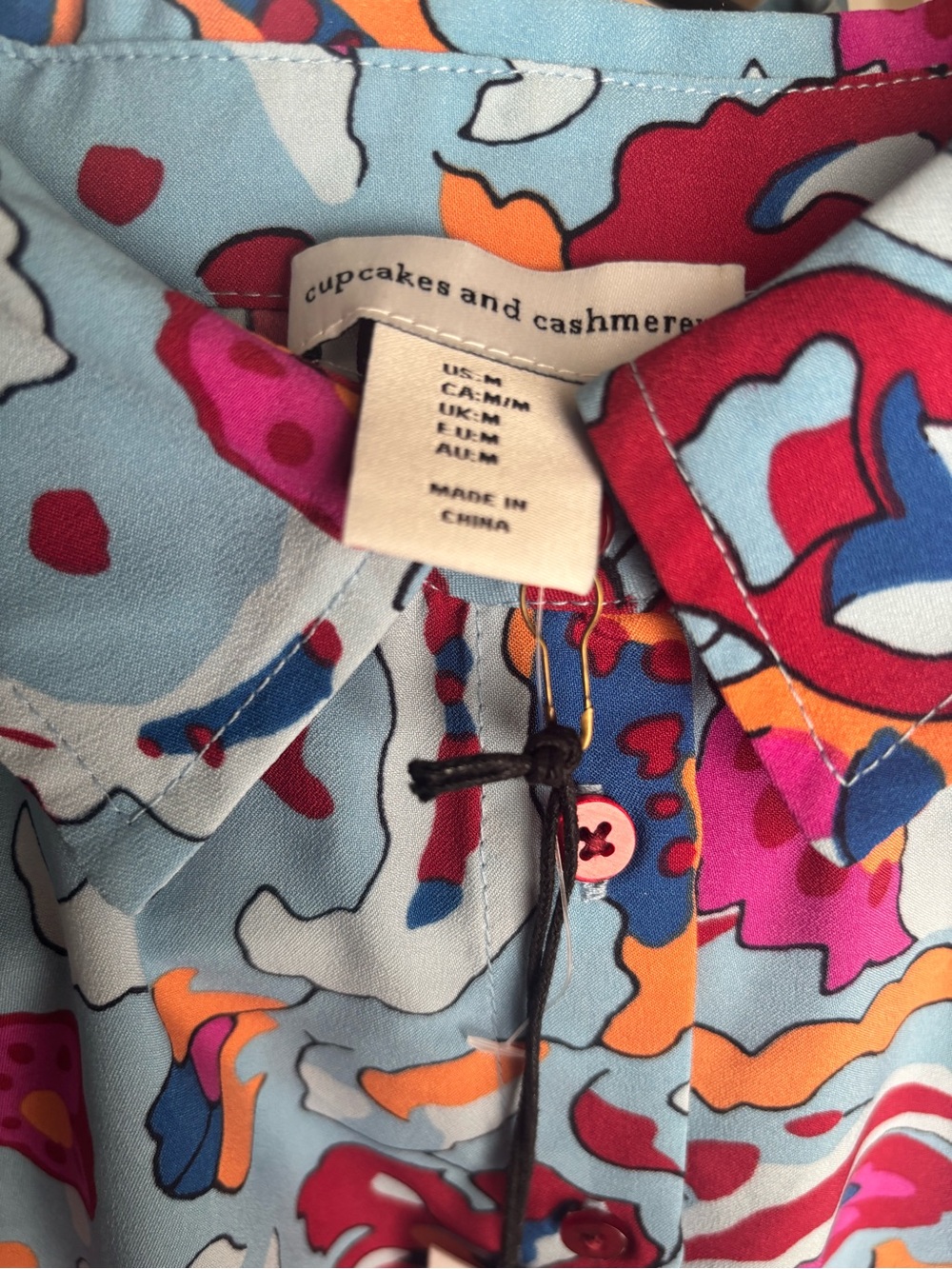 cupcakes & cashmere Sky Blue Multicolor Abstract Floral Button Blouse - Picture 4 of 5